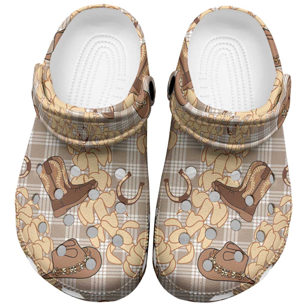 Khaki Palaka Hawaii Cowboy Clogs Shoes Puakenikeni Lei Paniolo Papale Seamless Vibes