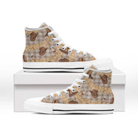 Khaki Palaka Hawaii Cowboy High Top Shoes Puakenikeni Lei Paniolo Papale Seamless Vibes - Polynesian Pride