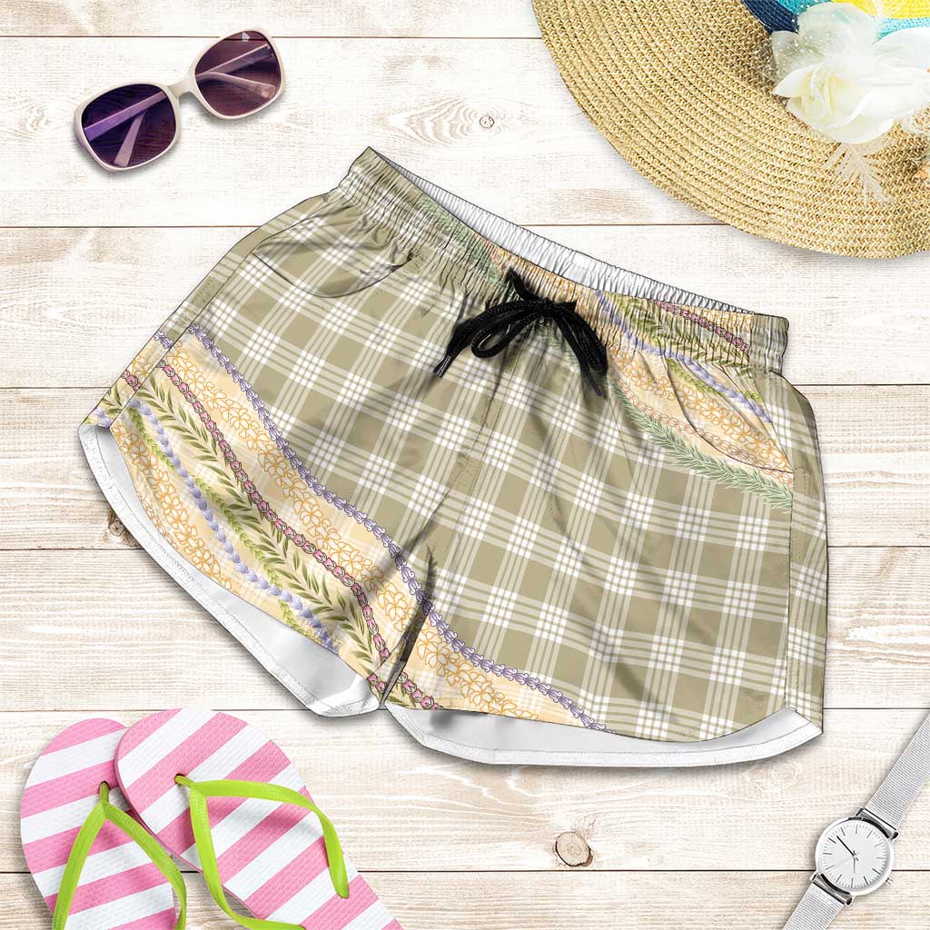 Khaki Palaka Hawaii Leis Elegant Vibes Shorts for Women