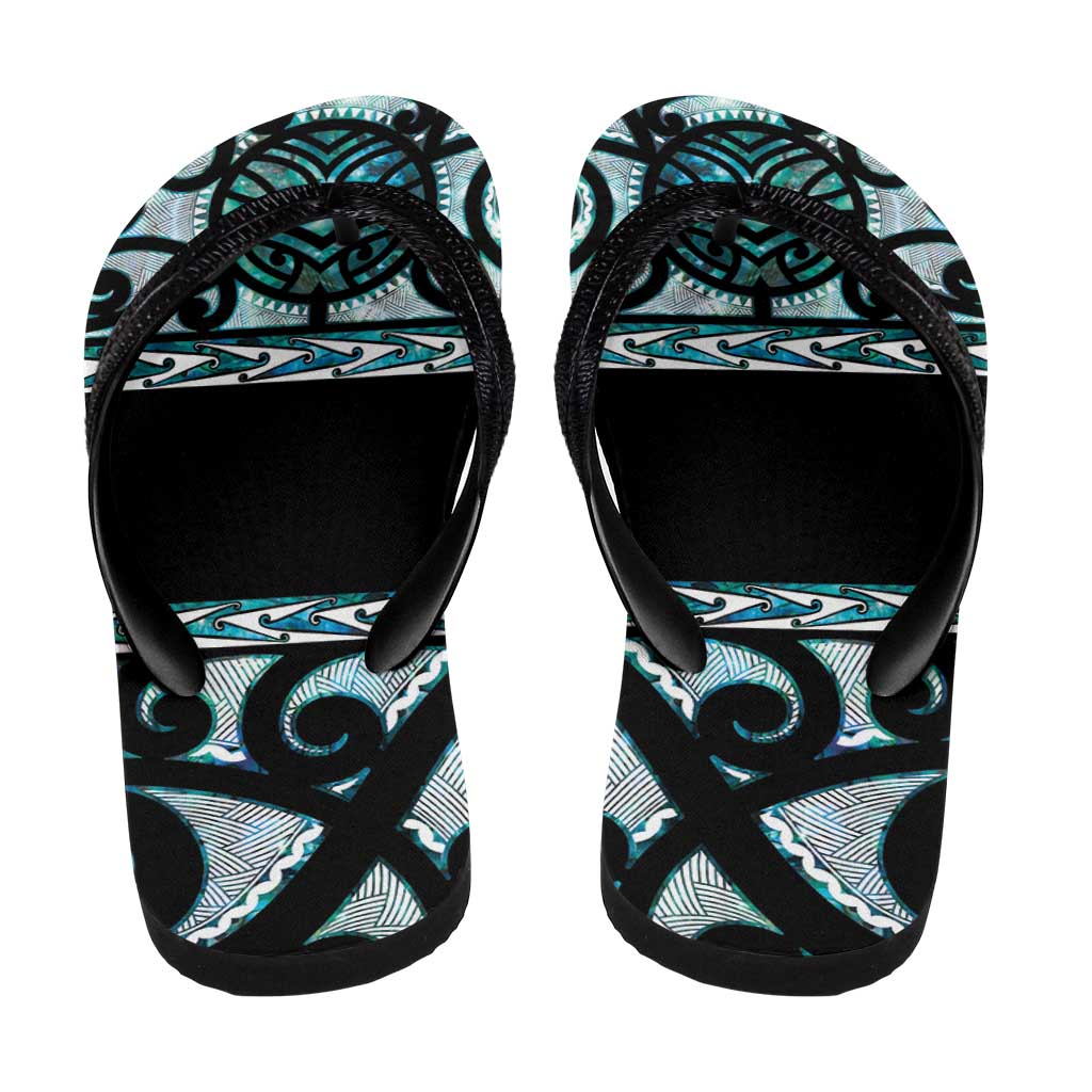 Kia Ora New Zealand Flip Flops Aotearoa Proud Maori Paua Shell Silver Fern - Polynesian Pride