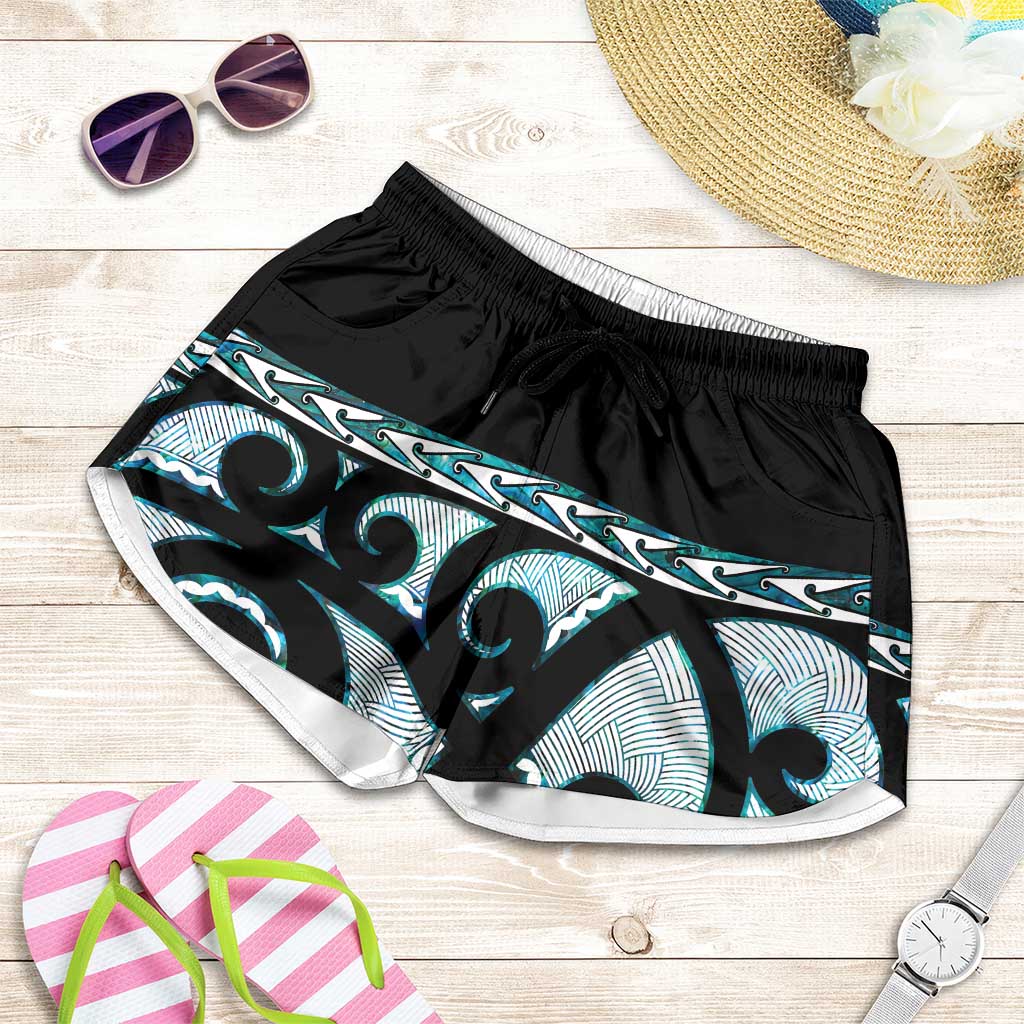 Kia Ora New Zealand Shorts for Women Aotearoa Proud Maori Paua Shell Silver Fern - Polynesian Pride