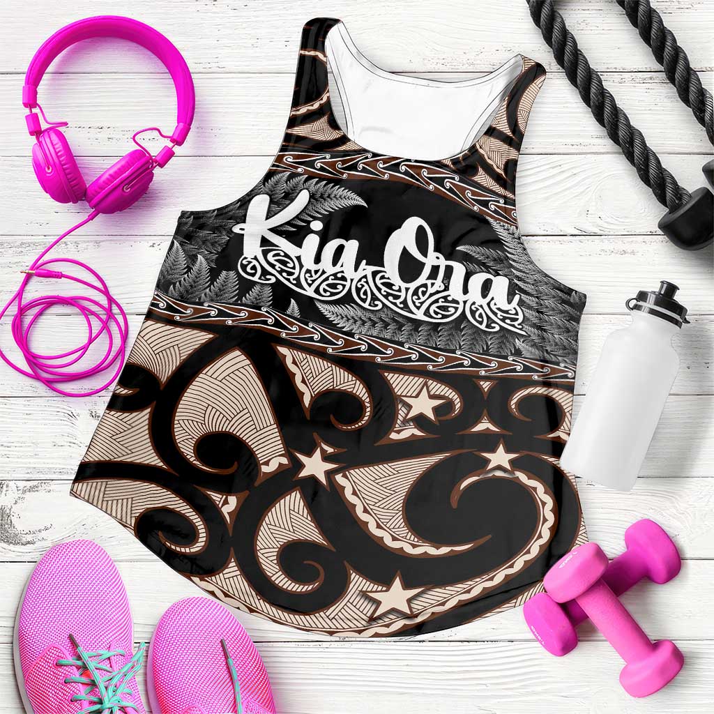 Kia Ora New Zealand Women Racerback Tank Aotearoa Proud Maori With Silver Fern - Polynesian Pride