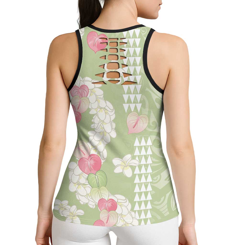 Leaf Green Hawaii Anthurium Plumeria Lei Hollow Tank Top