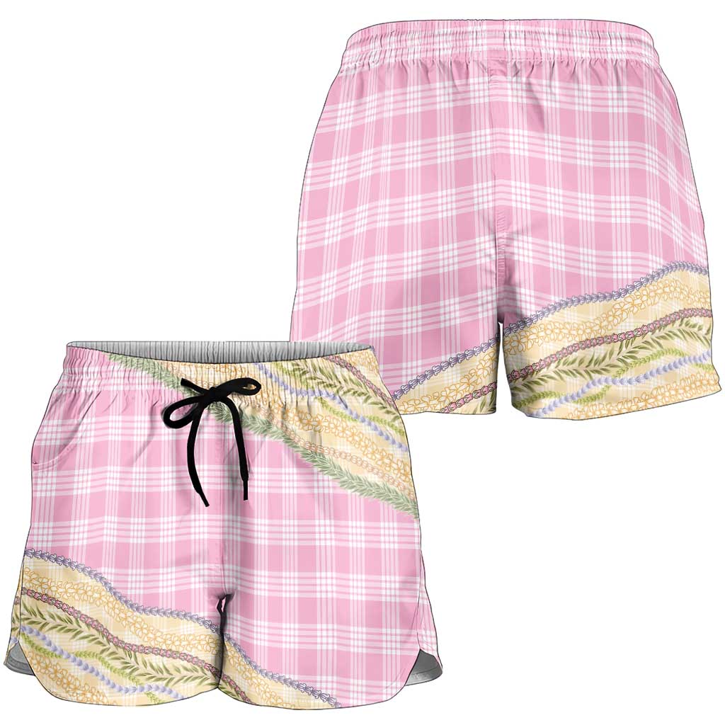 Light Pink Palaka Hawaii Leis Elegant Vibes Shorts for Women