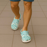 Light Turquoise Mermaid Puakenikeni Maile Lei Clogs Shoes