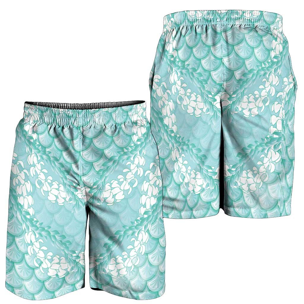Light Turquoise Mermaid Puakenikeni Maile Lei Shorts for Men