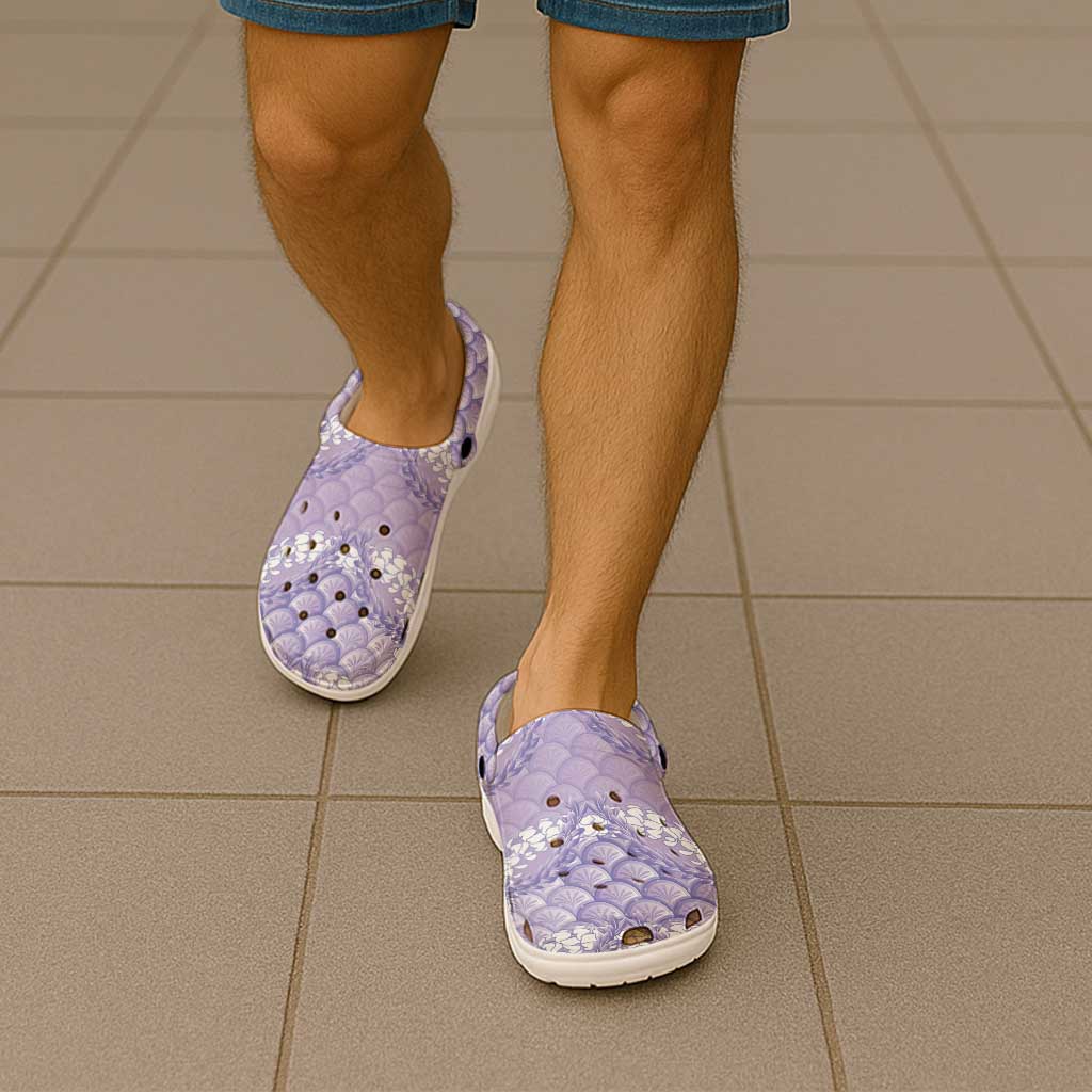 Lilac Mermaid Puakenikeni Maile Lei Clogs Shoes