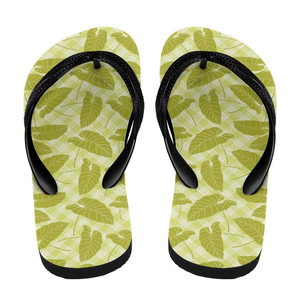 Lime Green Hawaii Kalo Palaka Motifs Flip Flops Hawaiian Taro Leaves Elegant Vibes