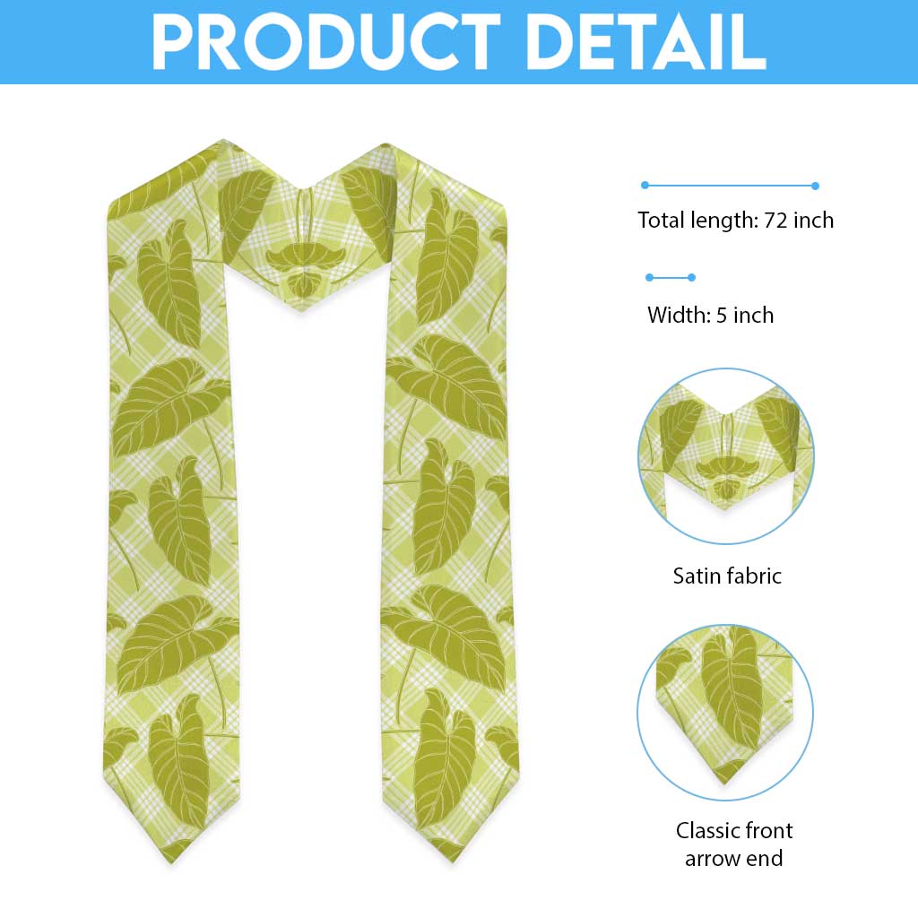 Lime Green Hawaii Kalo Palaka Motifs Graduation Stole Hawaiian Taro Leaves Elegant Vibes