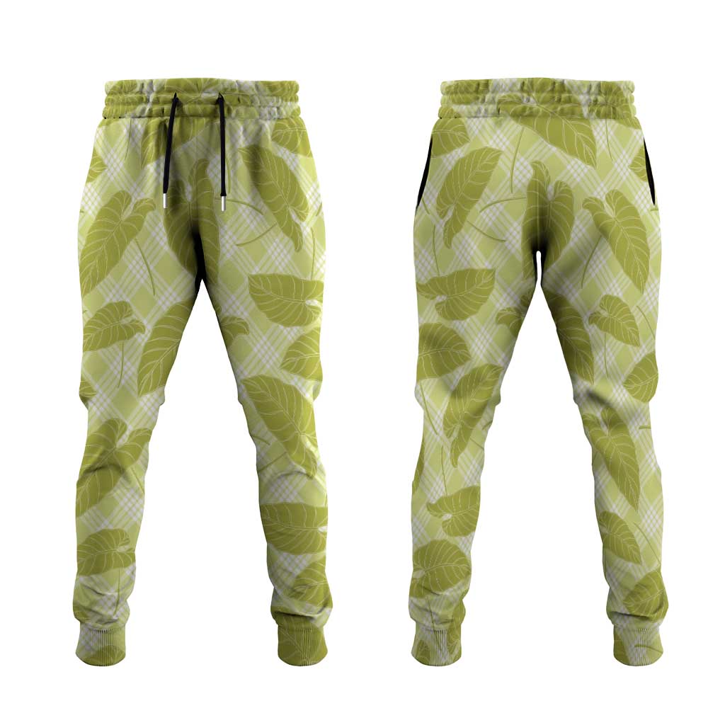 Lime Green Hawaii Kalo Palaka Motifs Jogger Pants Hawaiian Taro Leaves Elegant Vibes