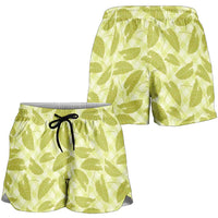 Lime Green Hawaii Kalo Palaka Motifs Shorts for Women Hawaiian Taro Leaves Elegant Vibes LT14 - Polynesian Pride