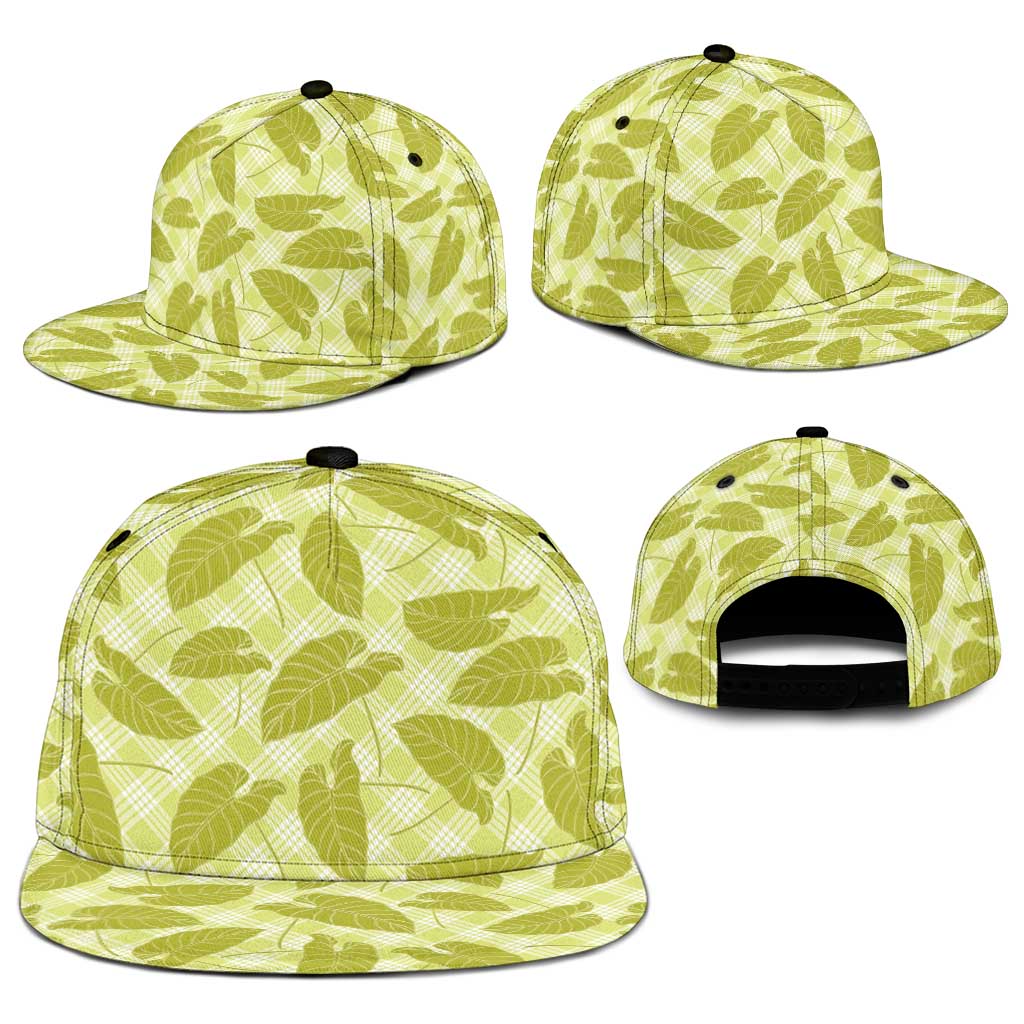 Lime Green Hawaii Kalo Palaka Motifs Snapback Cap Hawaiian Taro Leaves Elegant Vibes