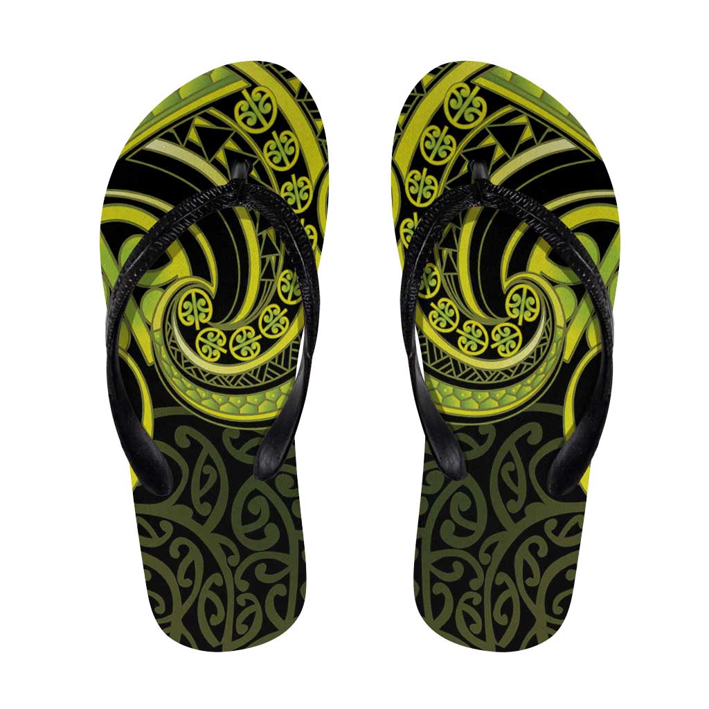 Lime Green New Zealand Mangopare Flip Flops Aotearoa Maori Koru Style - Polynesian Pride