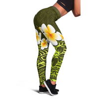 Lime Green Polynesia Leggings Plumeria Tropical Leaves With Galaxy Polynesian Art - Polynesian Pride
