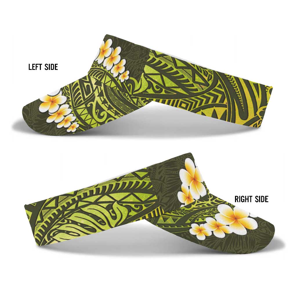 Lime Green Polynesia Sun Visor Cap Plumeria Tropical Leaves With Galaxy Polynesian Art