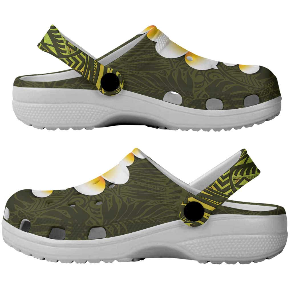 Lime Green Tropical Plumeria With Galaxy Polynesian Art Clogs Shoes
