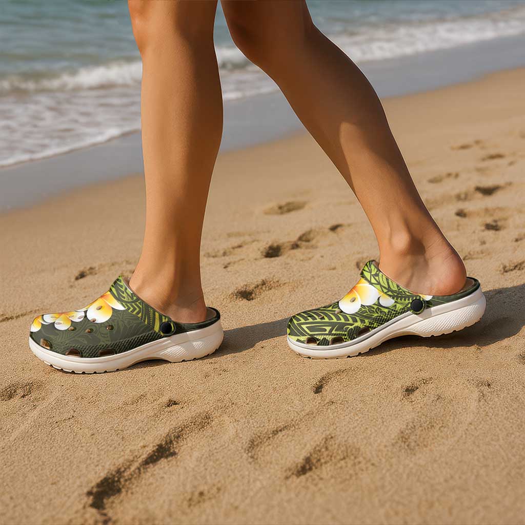 Lime Green Tropical Plumeria With Galaxy Polynesian Art Clogs Shoes