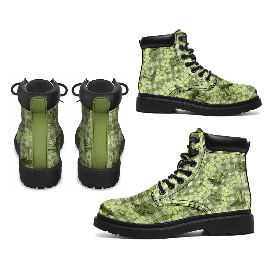 Lime Palaka Hawaii Cowboy All Season Boots Puakenikeni Lei Paniolo Papale Seamless Vibes - Polynesian Pride