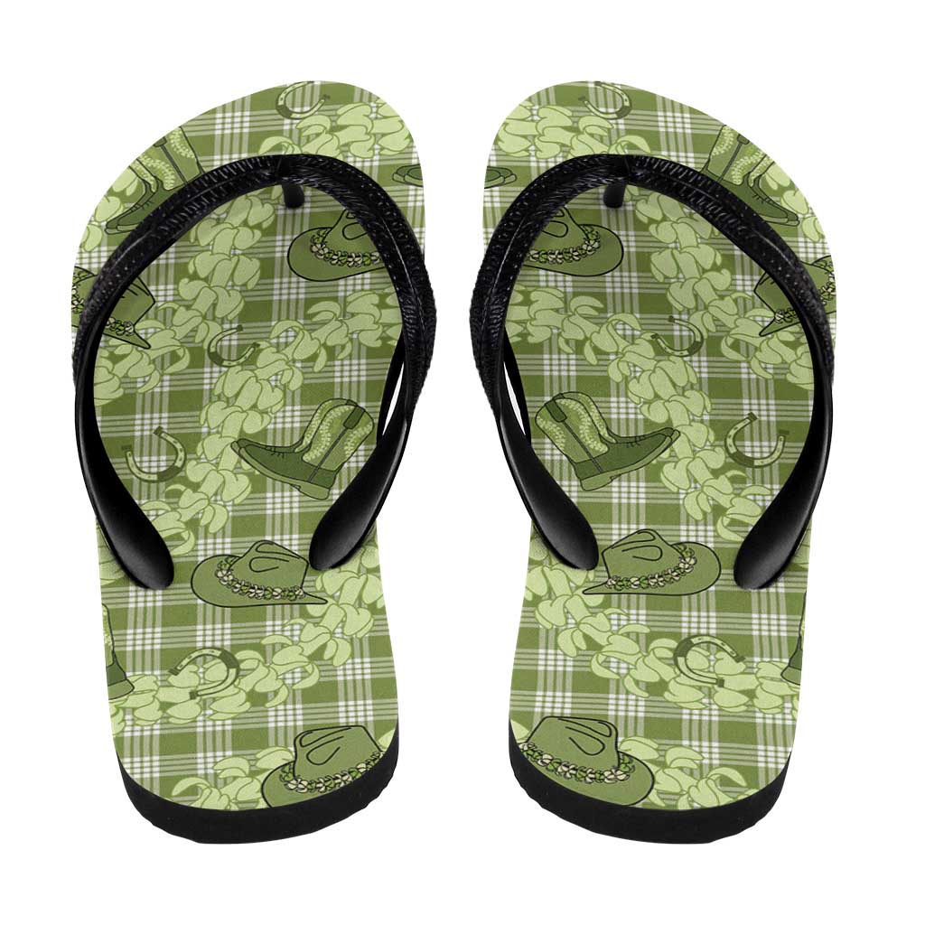 Lime Palaka Hawaii Cowboy Flip Flops Puakenikeni Lei Paniolo Papale Seamless Vibes - Polynesian Pride