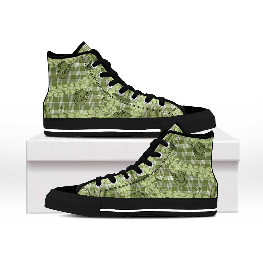 Lime Palaka Hawaii Cowboy High Top Shoes Puakenikeni Lei Paniolo Papale Seamless Vibes - Polynesian Pride