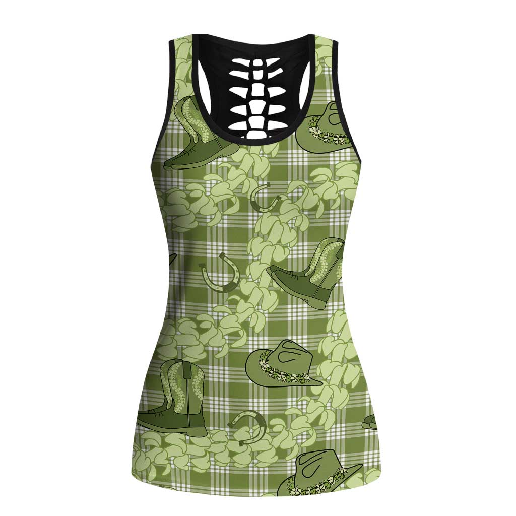 Lime Palaka Hawaii Cowboy Hollow Tank Top Puakenikeni Lei Paniolo Papale Seamless Vibes - Polynesian Pride