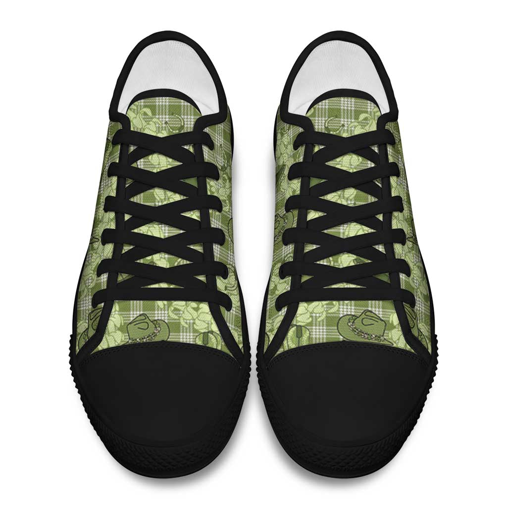 Lime Palaka Hawaii Cowboy Low Top Shoes Puakenikeni Lei Paniolo Papale Seamless Vibes - Polynesian Pride