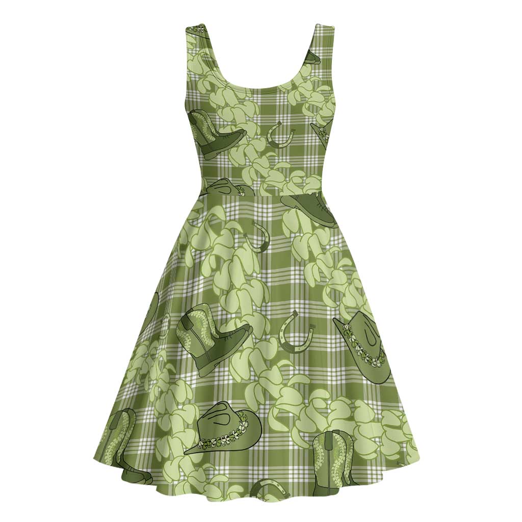 Lime Palaka Hawaii Cowboy Midi Dress Puakenikeni Lei Paniolo Papale Seamless Vibes - Polynesian Pride