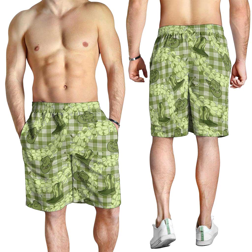 Lime Palaka Hawaii Cowboy Shorts for Men Puakenikeni Lei Paniolo Papale Seamless Vibes - Polynesian Pride