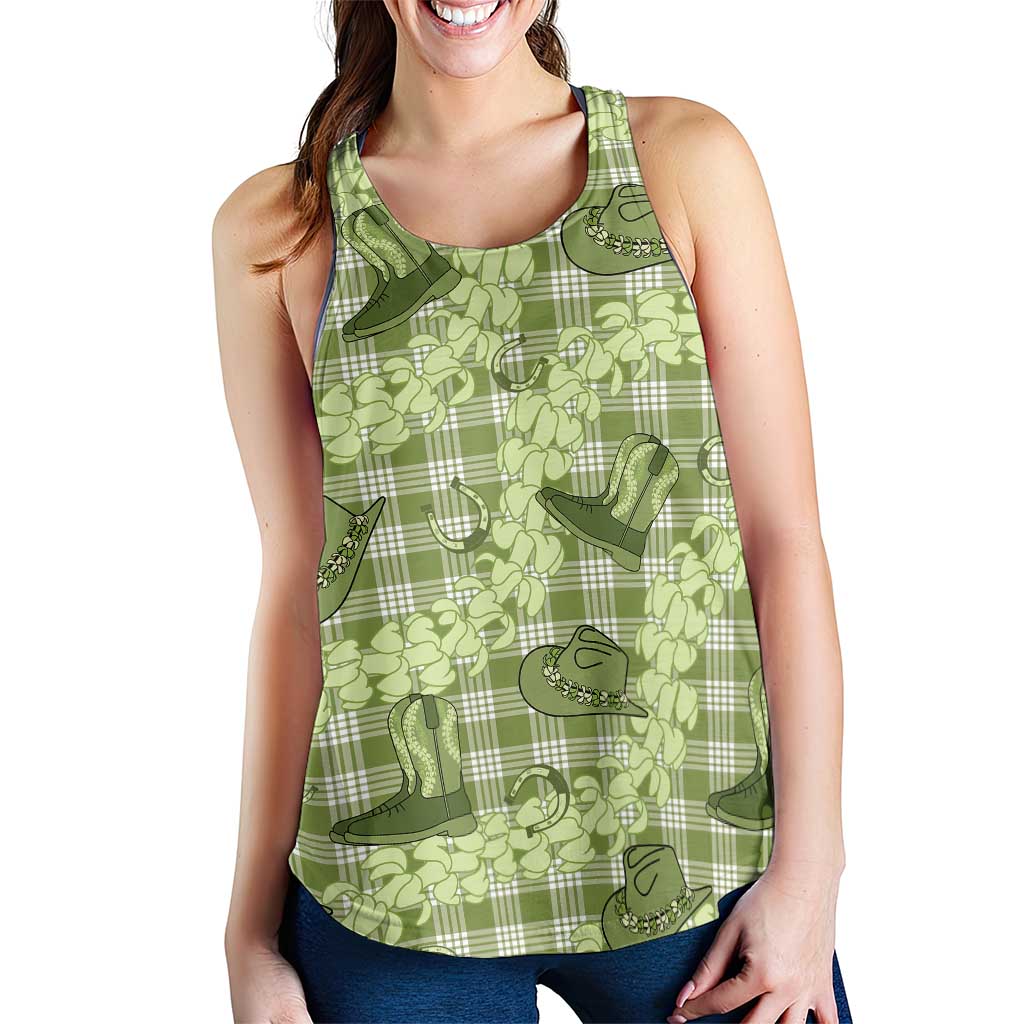 Lime Palaka Hawaii Cowboy Women Racerback Tank Puakenikeni Lei Paniolo Papale Seamless Vibes - Polynesian Pride