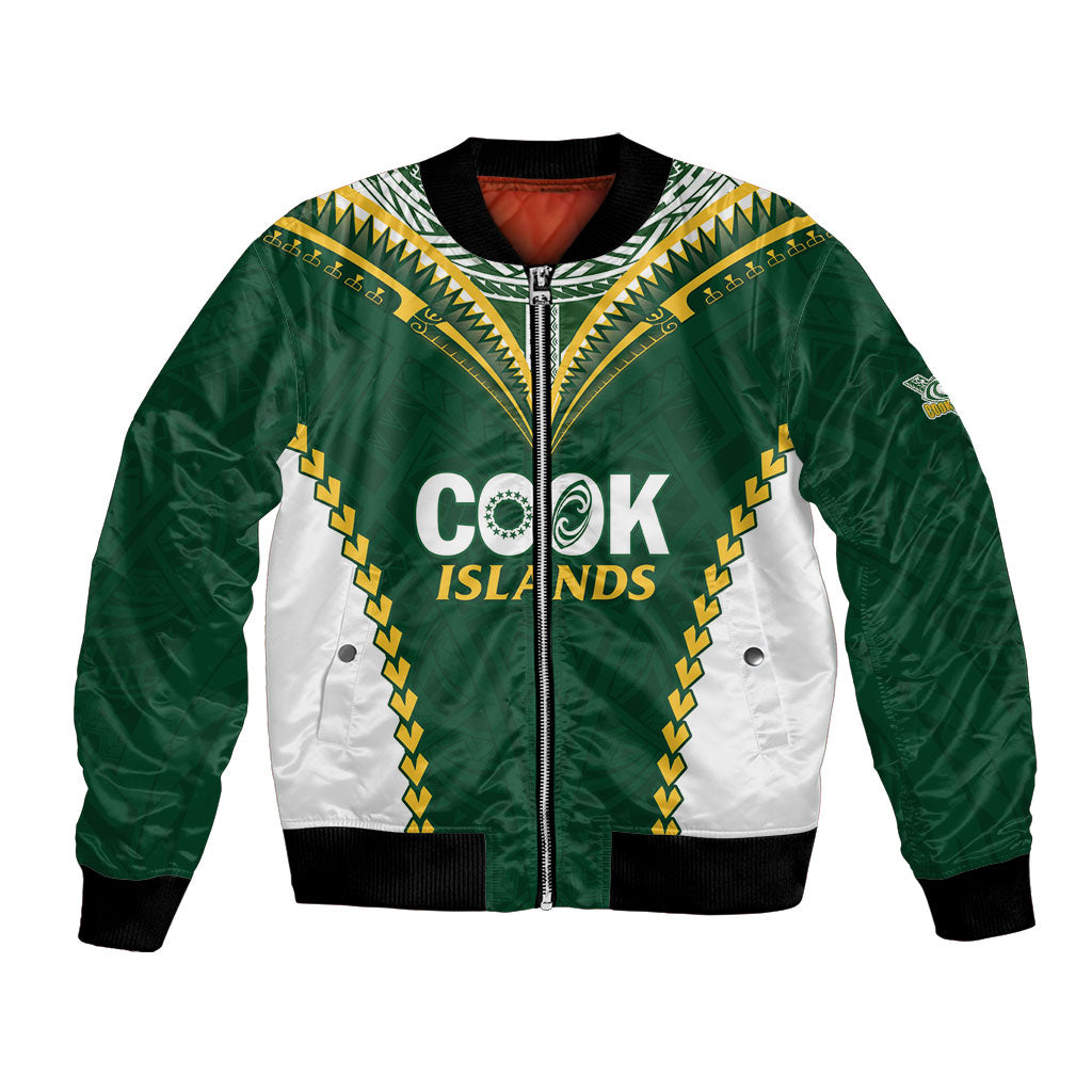 Custom Rugby League Cook Islands Bomber Jacket Tribal Pattern Green Version LT01 Unisex Green - Polynesian Pride