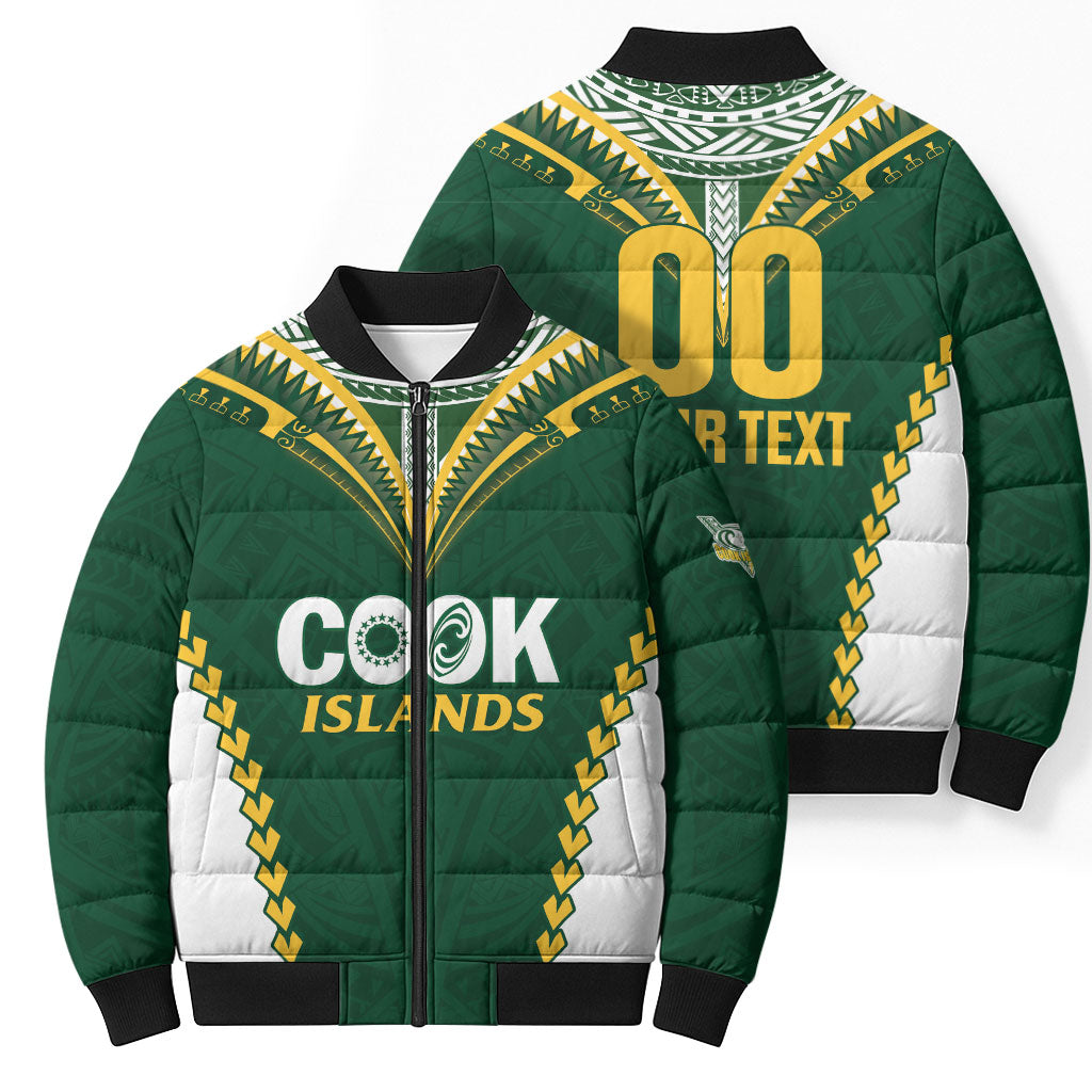 Custom Rugby League Cook Islands Bomber Puffer Jacket Tribal Pattern Green Version LT01 - Polynesian Pride