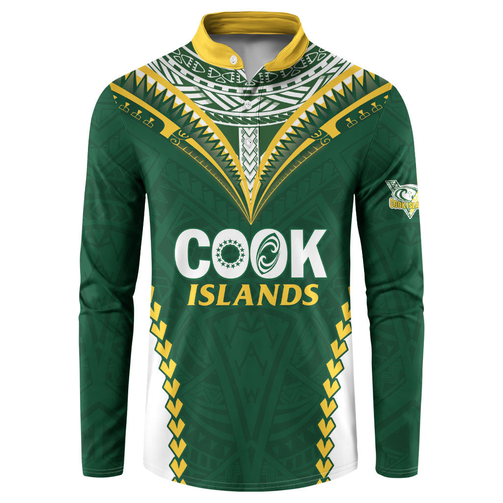 Custom Rugby League Cook Islands Button Sweatshirt Tribal Pattern Green Version LT01 Green - Polynesian Pride