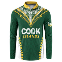 Custom Rugby League Cook Islands Button Sweatshirt Tribal Pattern Green Version LT01 Green - Polynesian Pride