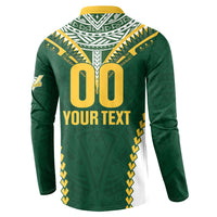 Custom Rugby League Cook Islands Button Sweatshirt Tribal Pattern Green Version LT01 - Polynesian Pride