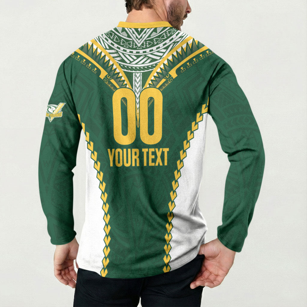Custom Rugby League Cook Islands Button Sweatshirt Tribal Pattern Green Version LT01 - Polynesian Pride