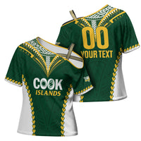 Custom Rugby League Cook Islands Cross Shoulder Shirt Tribal Pattern Green Version LT01 - Polynesian Pride
