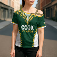 Custom Rugby League Cook Islands Cross Shoulder Shirt Tribal Pattern Green Version LT01 - Polynesian Pride
