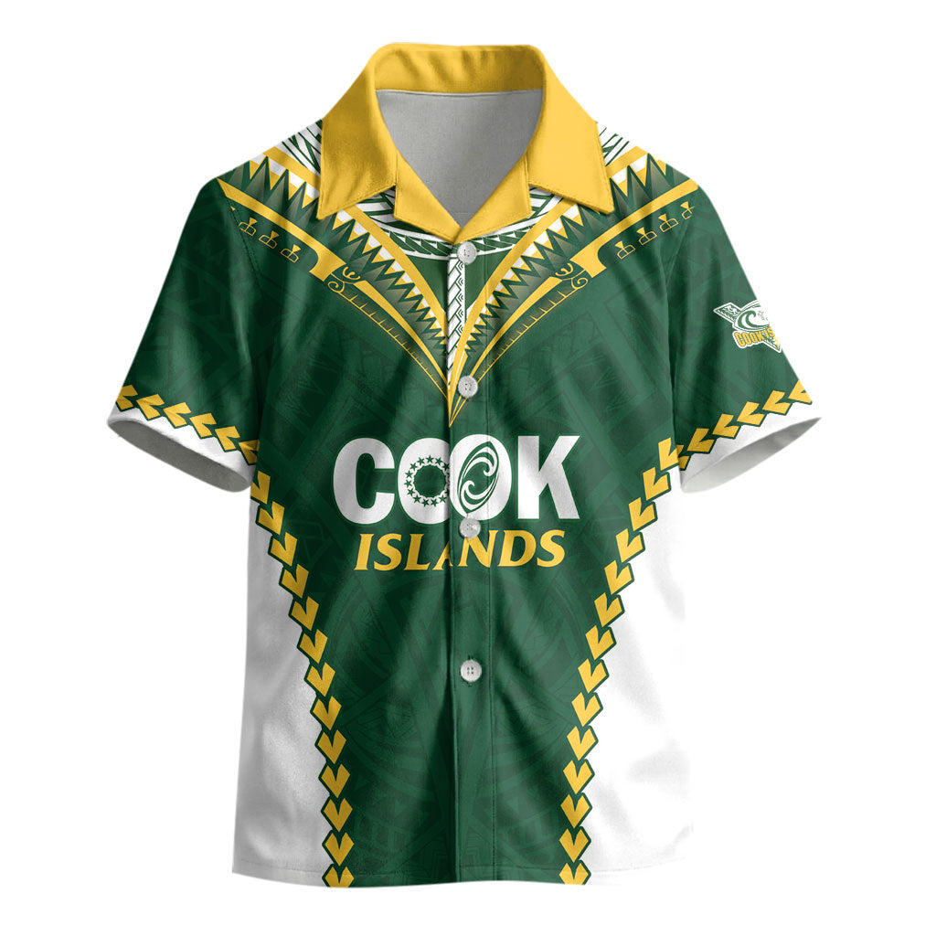 Custom Rugby League Cook Islands Kid Hawaiian Shirt Tribal Pattern Green Version LT01 - Polynesian Pride