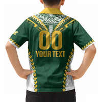 Custom Rugby League Cook Islands Kid Hawaiian Shirt Tribal Pattern Green Version LT01 - Polynesian Pride