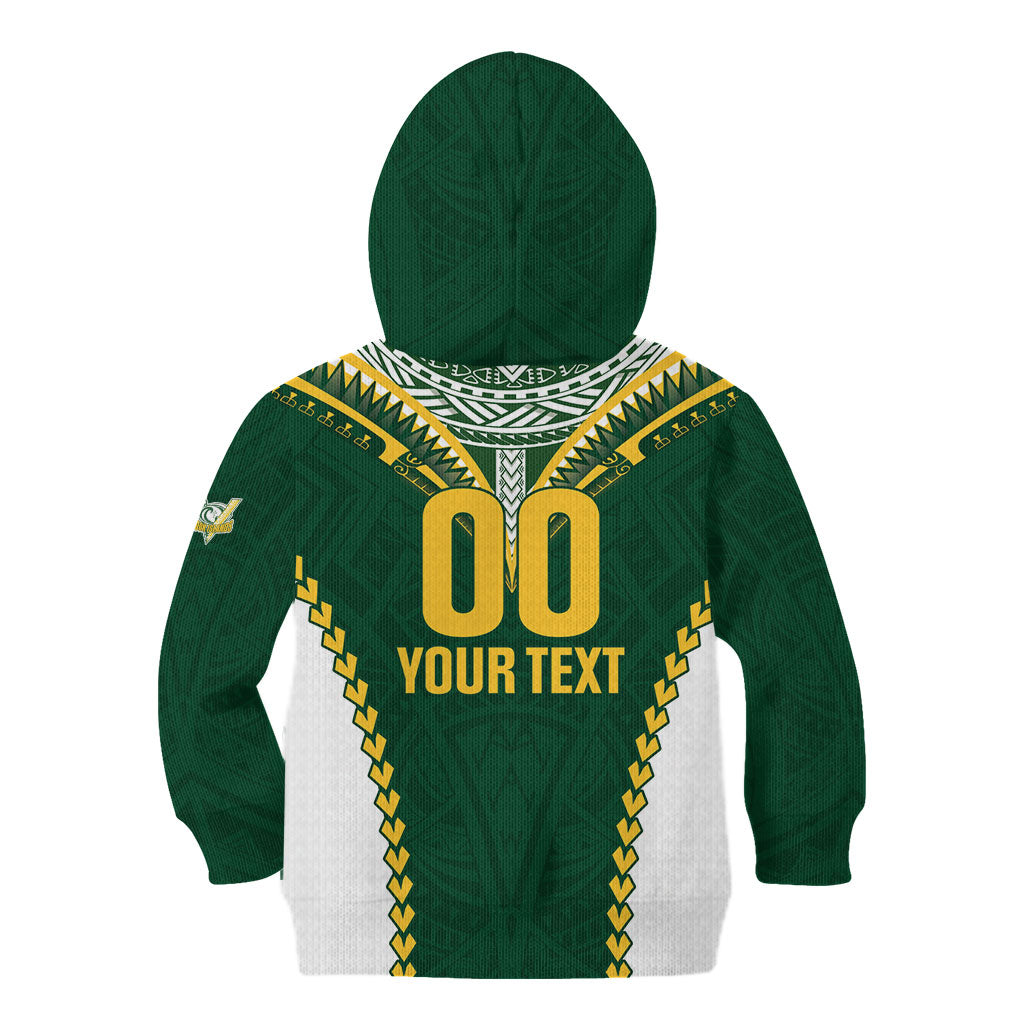 Custom Rugby League Cook Islands Kid Hoodie Tribal Pattern Green Version LT01 - Polynesian Pride
