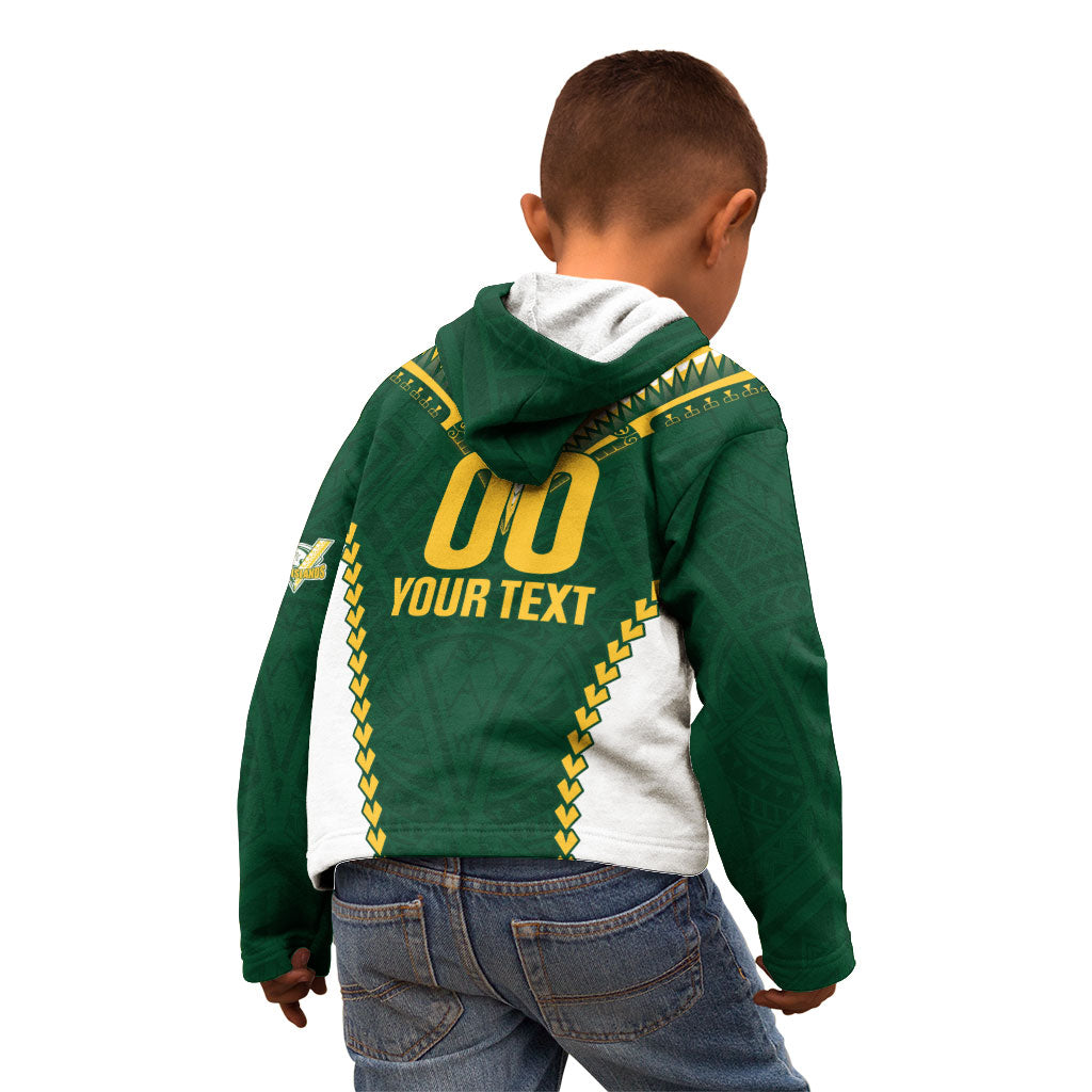 Custom Rugby League Cook Islands Kid Hoodie Tribal Pattern Green Version LT01 - Polynesian Pride