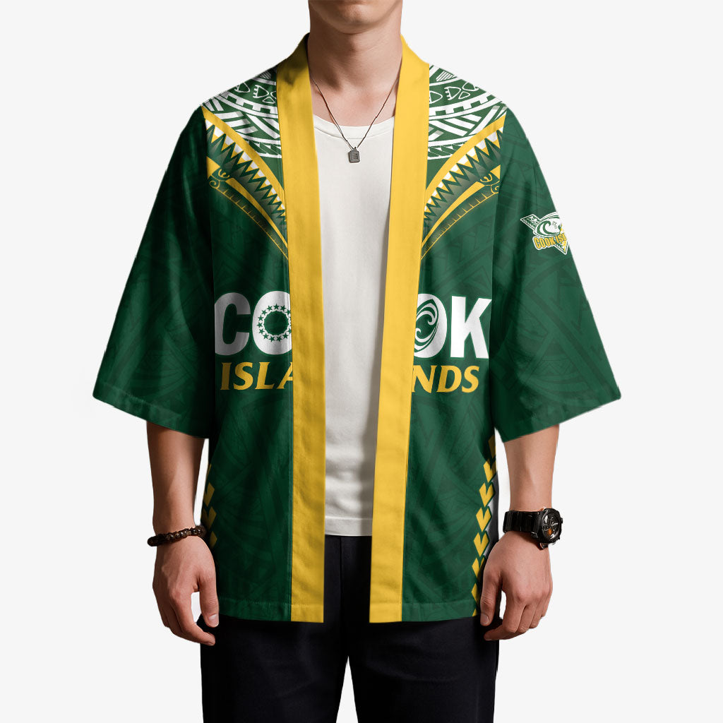 Custom Rugby League Cook Islands Kimono Tribal Pattern Green Version LT01 - Polynesian Pride