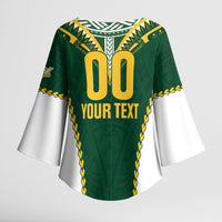 Custom Rugby League Cook Islands Kimono Sleeve Blouse Tribal Pattern Green Version LT01 - Polynesian Pride
