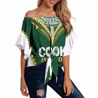 Custom Rugby League Cook Islands Off Shoulder Wrap Waist Top Tribal Pattern Green Version LT01 Green - Polynesian Pride