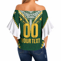 Custom Rugby League Cook Islands Off Shoulder Wrap Waist Top Tribal Pattern Green Version LT01 - Polynesian Pride