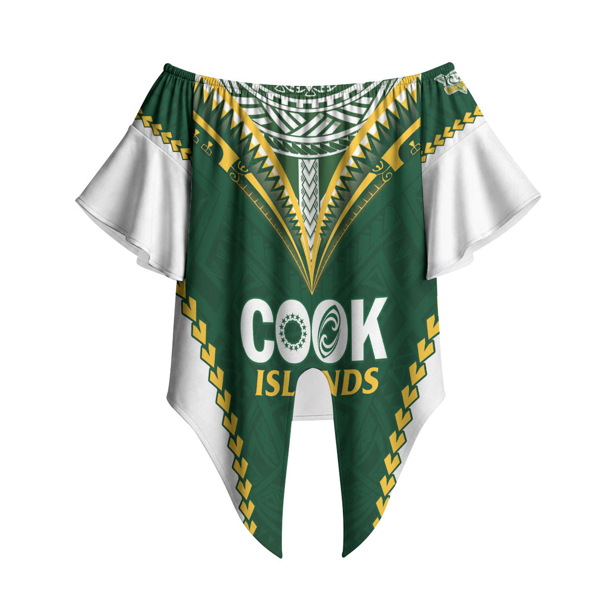 Custom Rugby League Cook Islands Off Shoulder Wrap Waist Top Tribal Pattern Green Version LT01 - Polynesian Pride