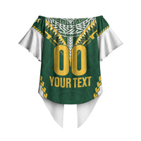 Custom Rugby League Cook Islands Off Shoulder Wrap Waist Top Tribal Pattern Green Version LT01 - Polynesian Pride
