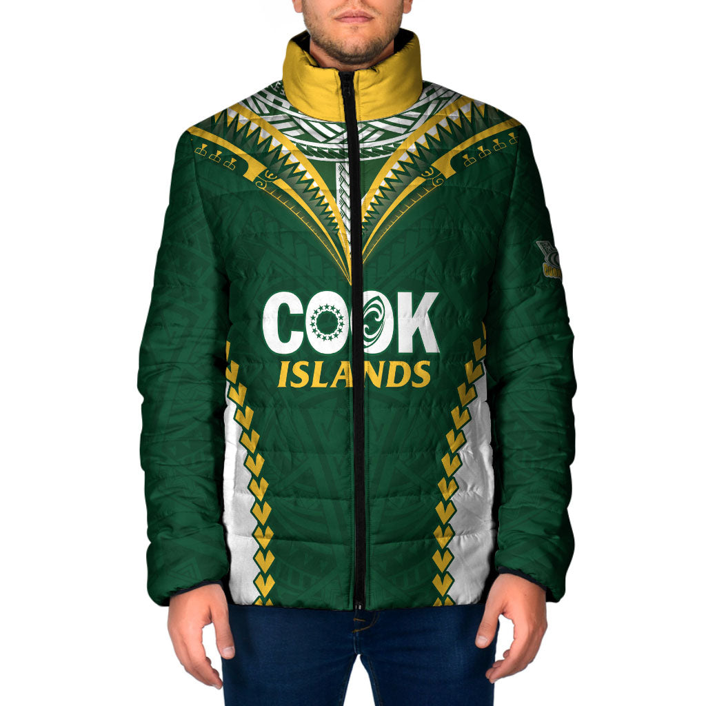 Custom Rugby League Cook Islands Padded Jacket Tribal Pattern Green Version LT01 Men Green - Polynesian Pride