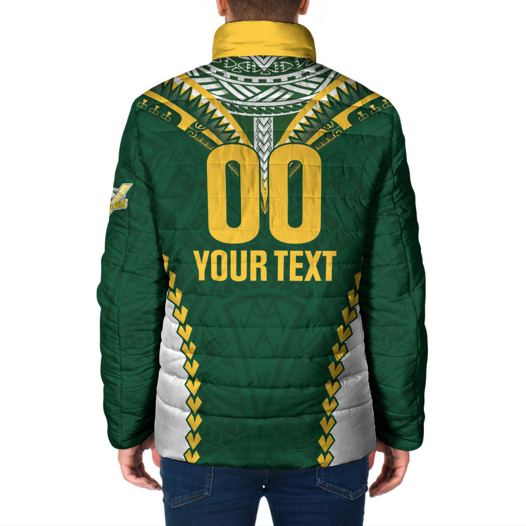 Custom Rugby League Cook Islands Padded Jacket Tribal Pattern Green Version LT01 - Polynesian Pride