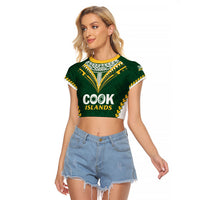 Custom Rugby League Cook Islands Raglan Cropped T Shirt Tribal Pattern Green Version LT01 Female Green - Polynesian Pride